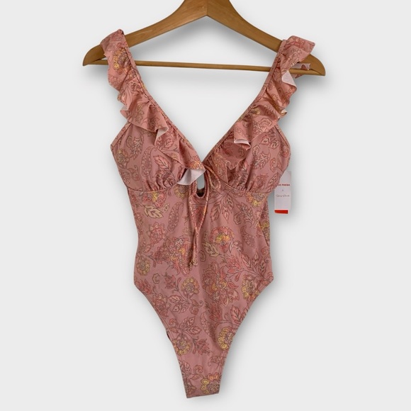 Joe Fresh x Roxy Earle Floral Ruffle One Piece Swimsuit Pink Sz S - Picture 1 of 7